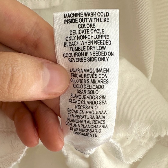 Democracy White Denim Button Down Shirt Jacket w/ Raw Hem & Pockets, Size Small - Picture 12 of 16